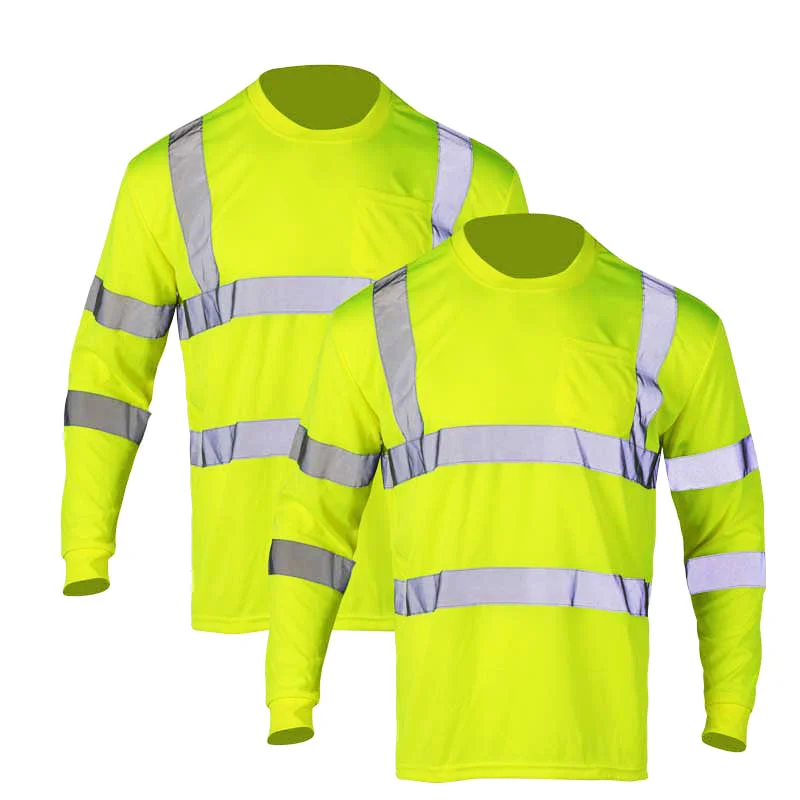 ANSI Class 3 Polyester Breathable Mesh High Visibility Shirts For Men 2 Pack