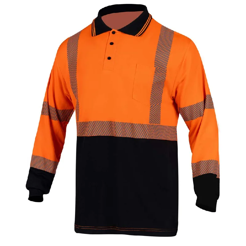 T022 Contruction Polo Workwear Orange Class 3 Long Sleeve Hi Vis Shirts