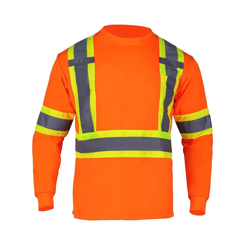 T005 Hi Vis Class 2 Reflective Construction Work Long Sleeve Safety Shirts