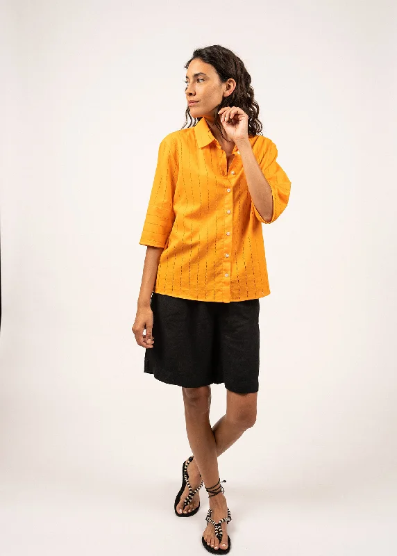 MEREDITH - Blouse With Short Pagoda Sleeve | 100% Cotton (TANGERINE)