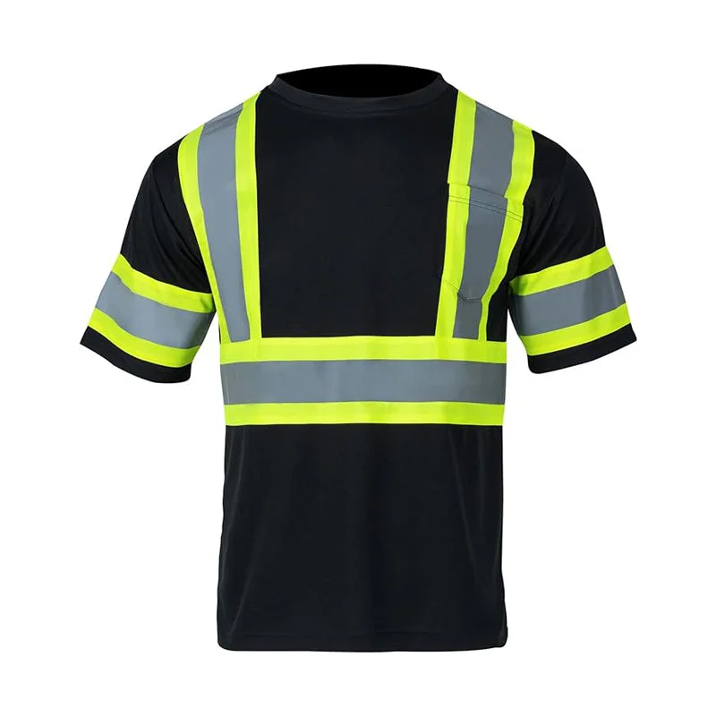 T001 Black Reflective High Visibility Safety Shirts for Men Construction Work T-Shirt