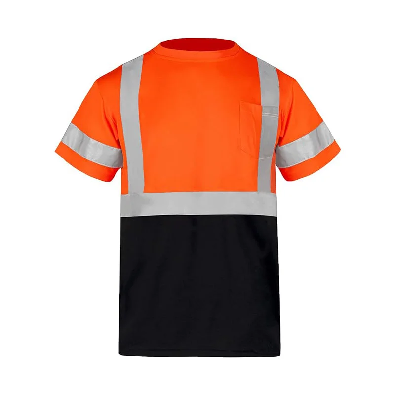 T001 Men's High Visibility Class 2 Orange Reflective Black Bottom Work Safety T-Shirt