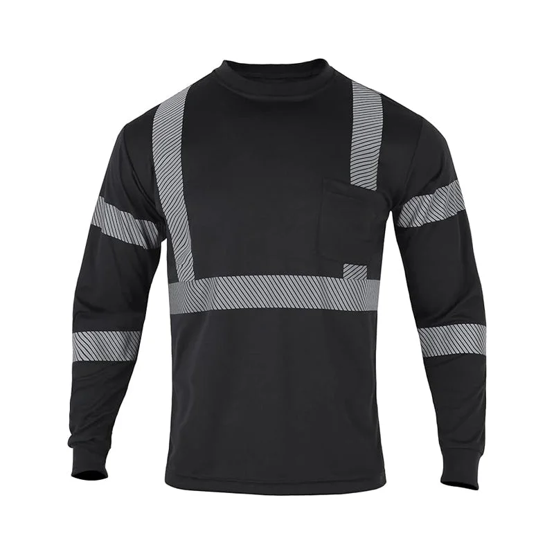 T004 Men's Work Safety Shirt Reflective Long Sleeve Black Safety Workwear