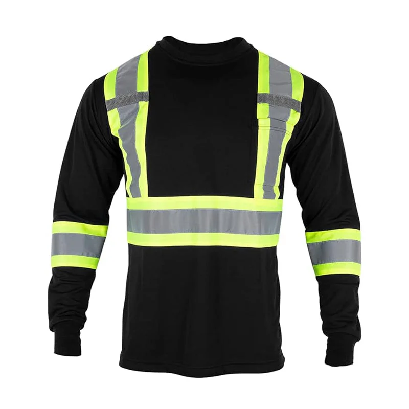 T005 Hi Visibility Reflective Construction Long Sleeve Safety Shirts in Black