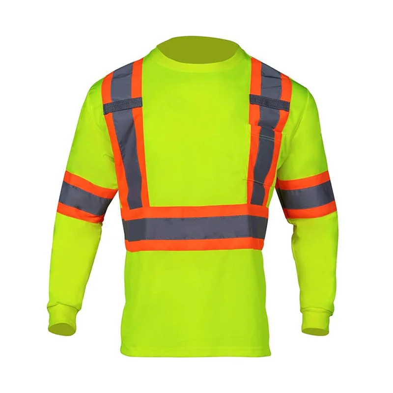 T005 Yellow HI VIS Shirts ANSI Class 2 Work Long Sleeve