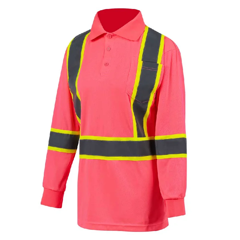 T2404 UPF Long Sleeve Breathable Women Pink Hi Vis Polo Shirts