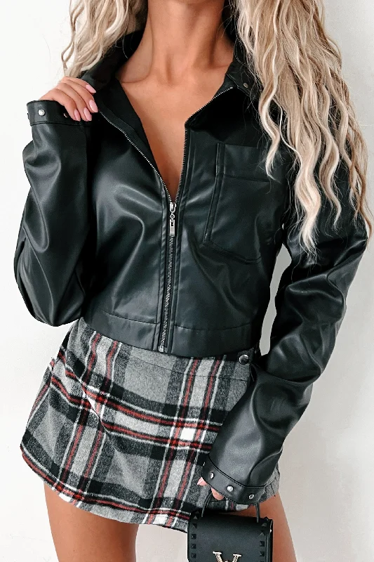 Block & Ignore Studded Faux Leather Crop Jacket (Black)