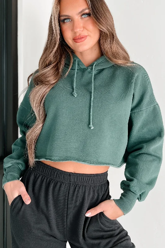 Clarissa Raw Hem Crop Hoodie (Deep Emerald)