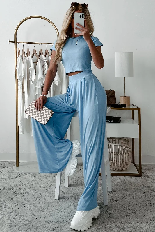 Fashionable Finesse Crop Top & Palazzo Pant Set (Baby Blue)