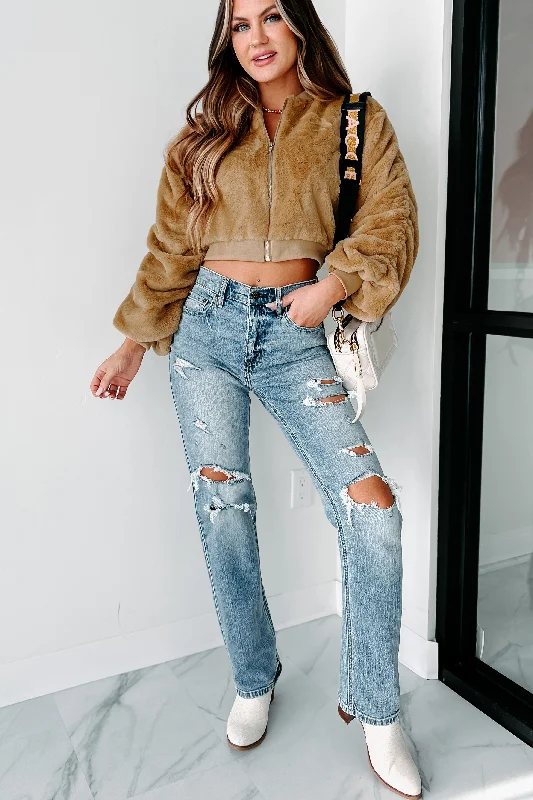 Perfectly Plush Faux Fur Crop Jacket (Beige)