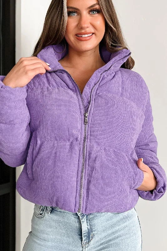 Snow Season Corduroy Puffer Jacket (Purple)