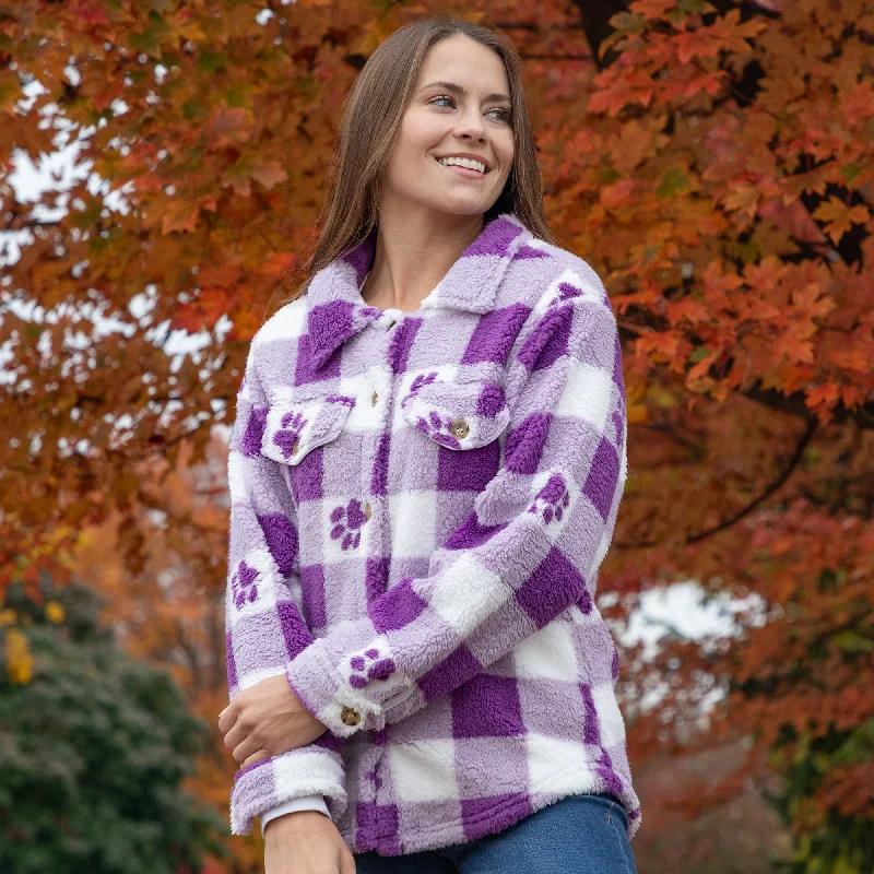 Purple Paws & Plaid Plush Sherpa Fleece Sweater Jacket