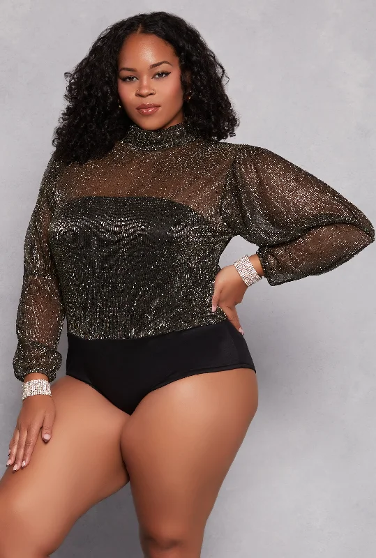 Plus Size Lurex Balloon Sleeve Bodysuit