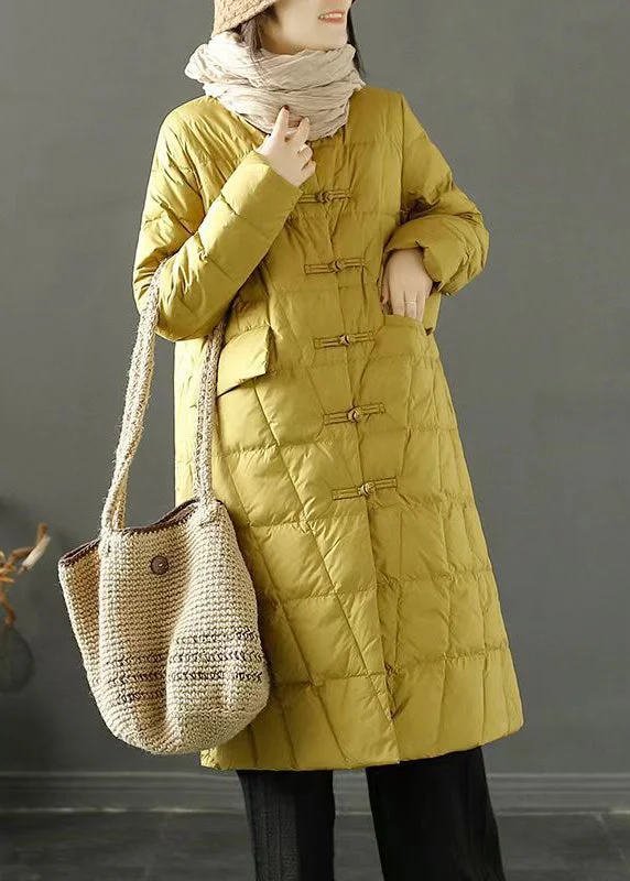 Boho Yellow Chinese Button Oriental Fine Cotton Filled Witner Coat