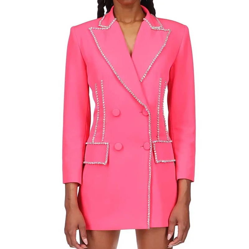 Crystal Embellished Blazer Dress Long Sleeve Coat