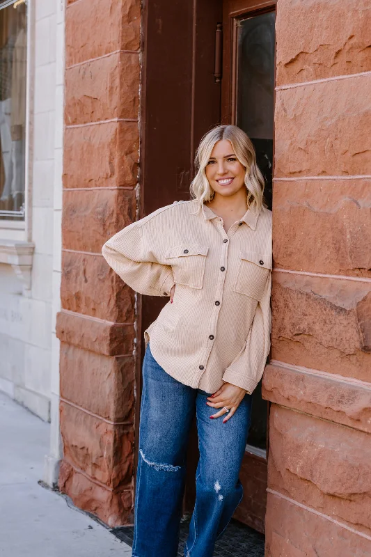 Kelsey Button Down Shacket | Taupe