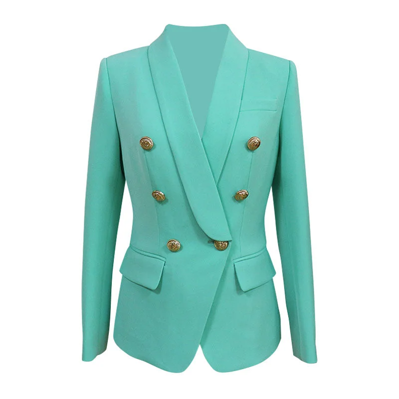 Fresh Gold Button Detail Double Breasted Shawl Lapel Tailored Blazer