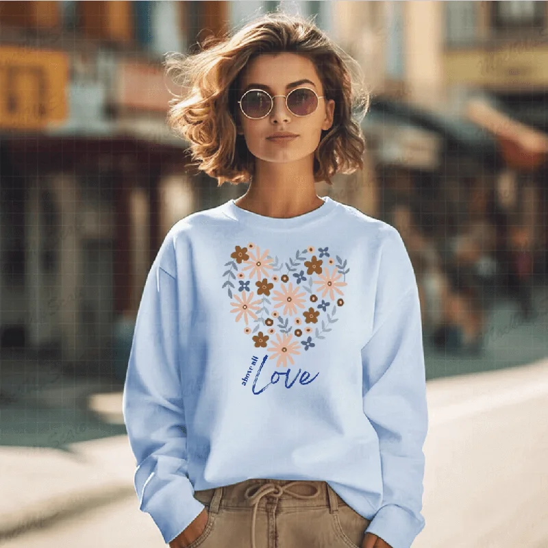 Loving Heart: Light Blue Floral Inspirational Sweatshirt