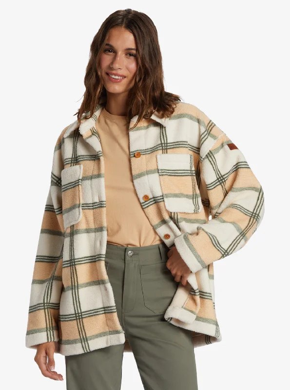 Next Adventure Printed Zip-Up Fleece Shirt - Agave Green Smala Plaid