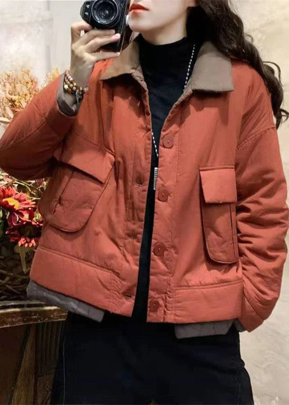 Original Design Red Pockets Plus Size Fine Cotton Filled Coat Winter