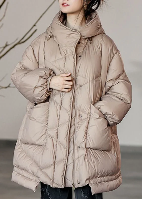 Plus Size Khaki Oversized Pockets Duck Down Puffer Jacket Winter