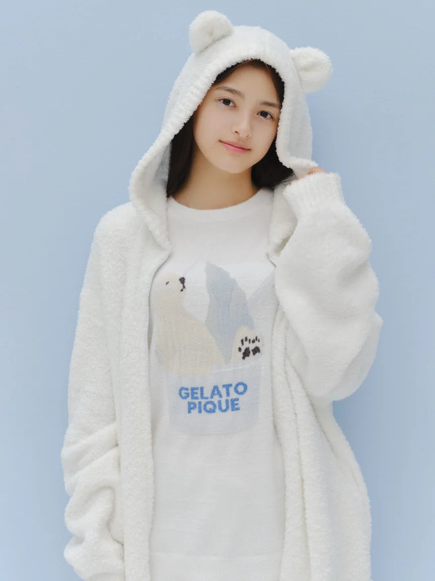 Polar Bear Costume Fuzzy Zip-Up Hoodie