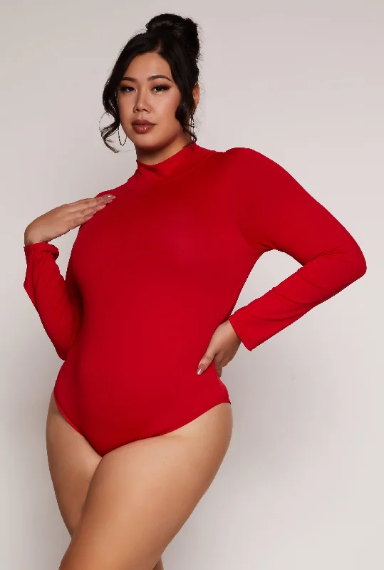 Plus Size Mock Neck Long Sleeve Bodysuit