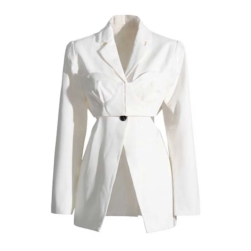 Women's One Button Blazer Cut Out Sides Mid-Length Coat