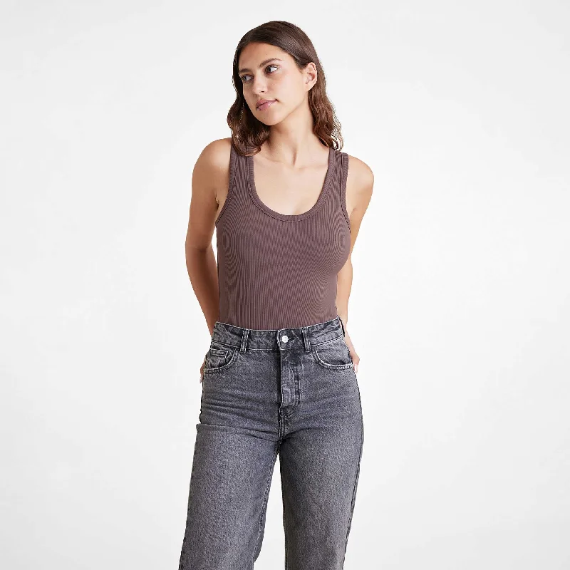 Ribbed Scoop Tank Bodysuit | Coffee