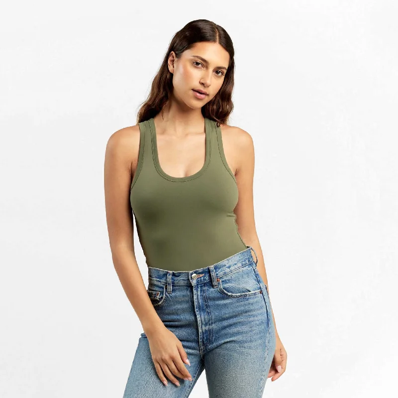 Seamless Scoop Tank Bodysuit | Olive