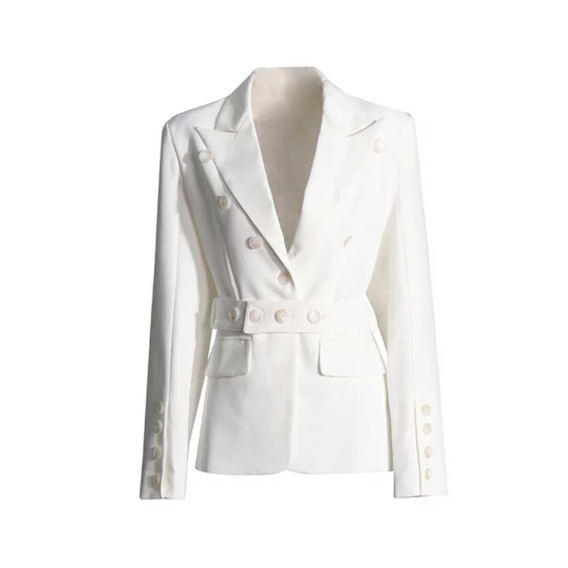 Women's White Suit Coat Silhouette Splicing Button Blazer