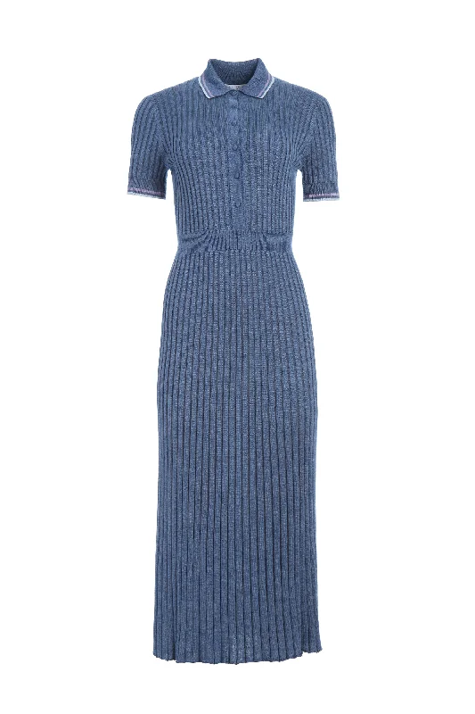 Eyot Knit Maxi Dress in Denim Blue Cashmere Silk