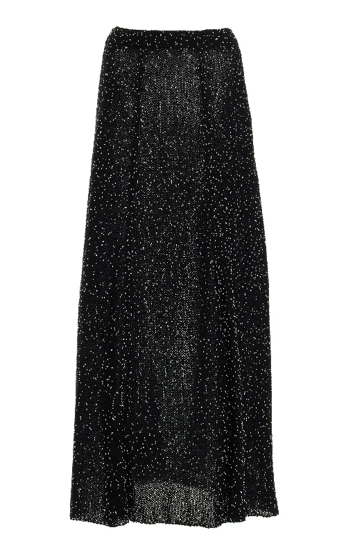 Floris Knit Maxi Skirt in Black Beaded Silk