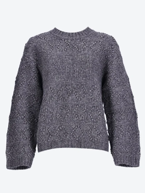 Wool cotton bubble o-neck sweater