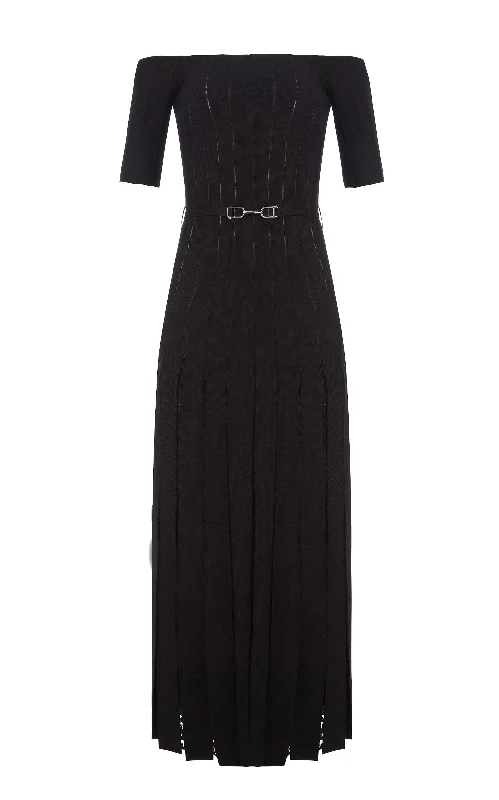 Kurt Knit Pleated Maxi Dress in Black Merino Wool