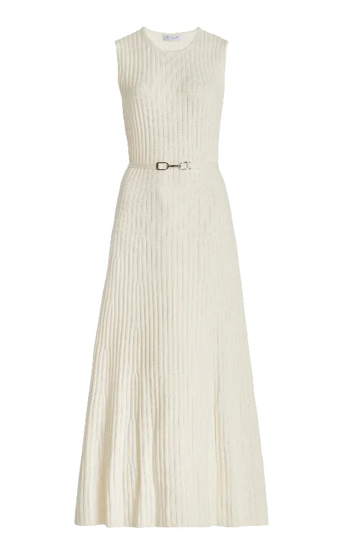 Meier Knit Midi Dress in Ivory Merino Wool Cashmere