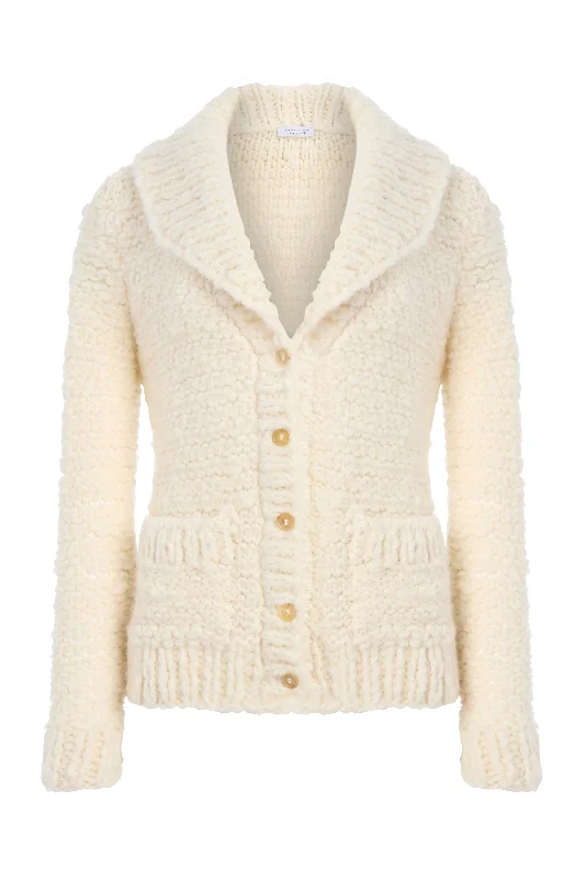 Moses Knit Cardigan in Ivory Welfat Cashmere