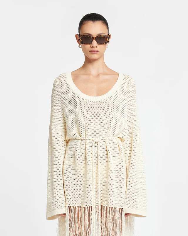 Carianne - Fringed Crochet Mini Dress - Creme