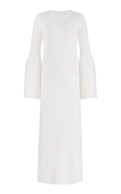 Palanco Knit Maxi Dress in White Merino Wool Cashmere