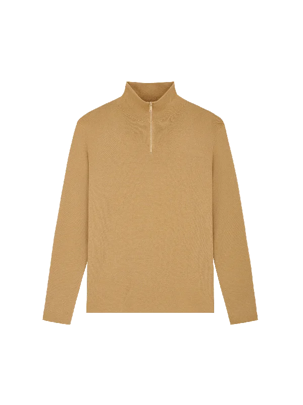 Womens Regenerative Merino Wool Half-Zip Sweater—camel