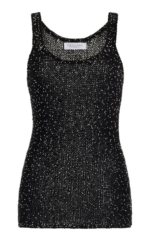 Sanne Knit Tank Top in Black Beaded Silk