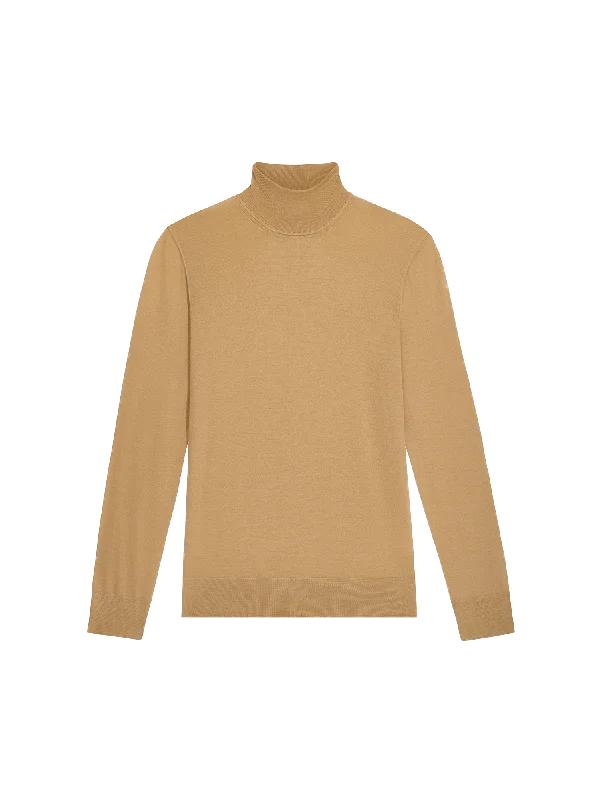 Women’s Regenerative Merino Wool Turtleneck Sweater—camel