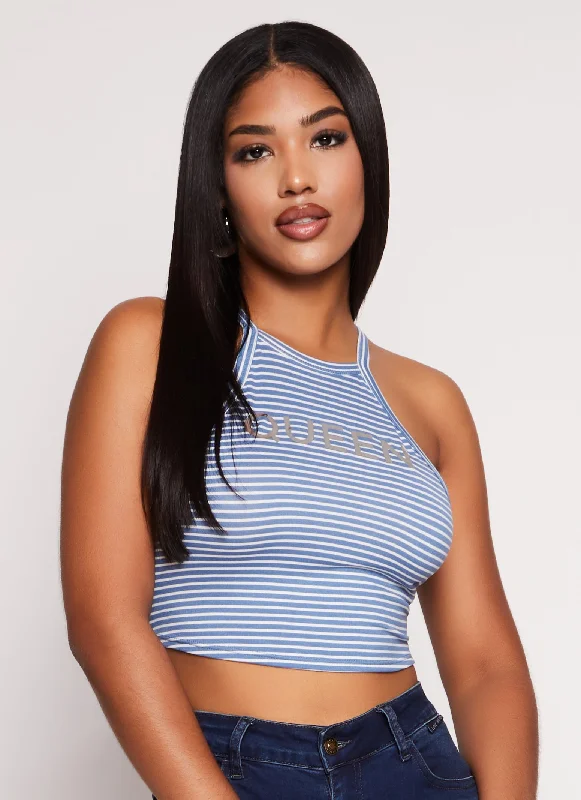 Striped Queen Foil Screen Crop Top