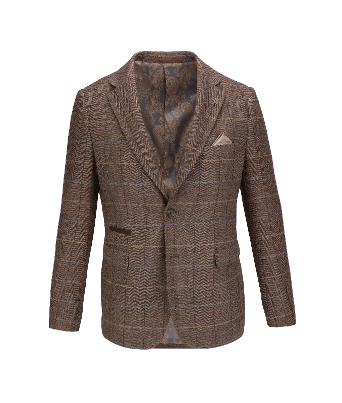 Checked Suit Jacket - Brown