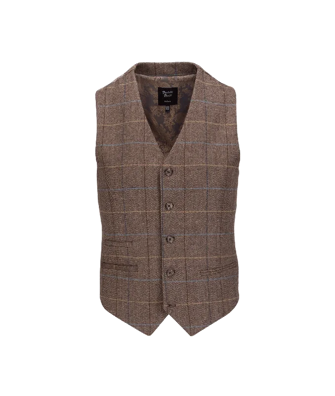 Checked Suit Waistcoat - Brown