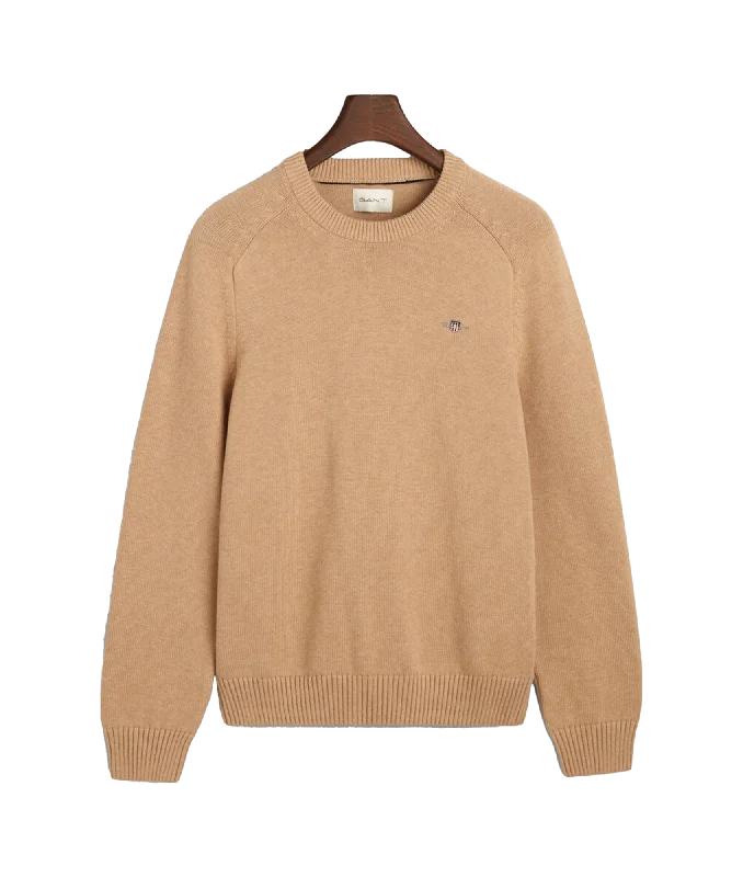 Casual Cotton Crew Neck Sweater - Beige