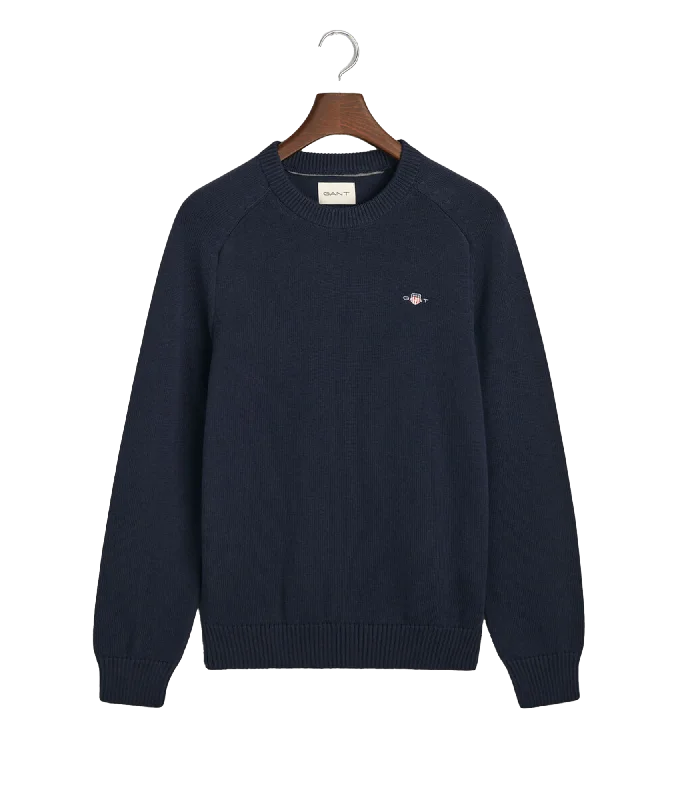 Casual Cotton Crew Neck Sweater - Navy