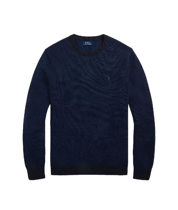 Herringbone-knit Washable Wool Sweater - Navy