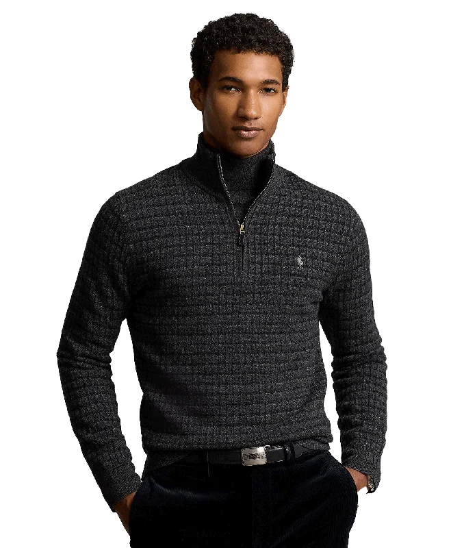 Plaid Wool Quarter-zip Sweater - Grey