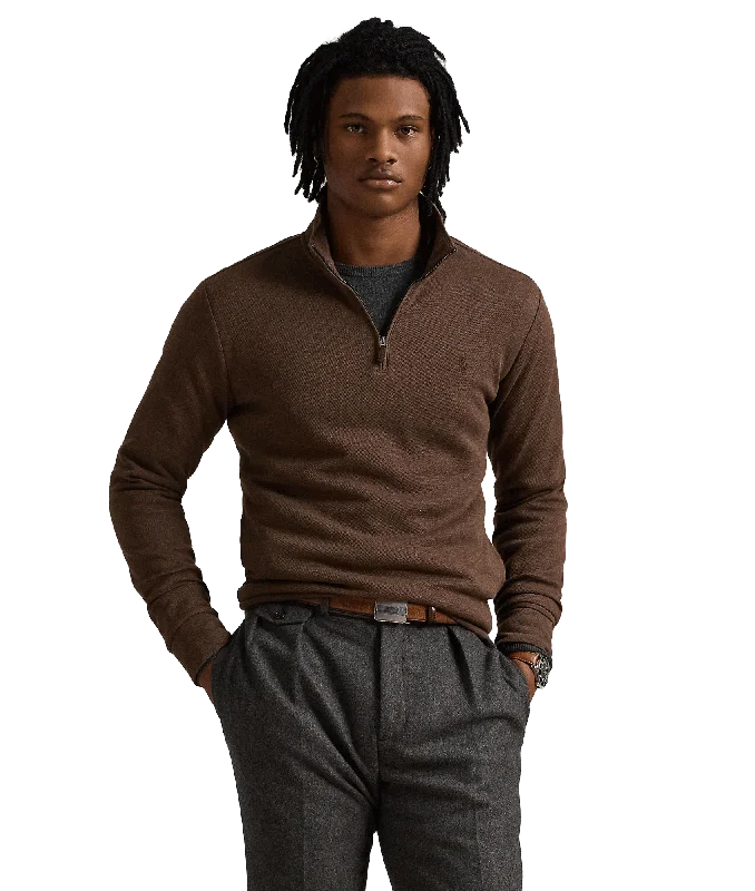 Double-knit Mesh Quarter-zip Pullover - Brown